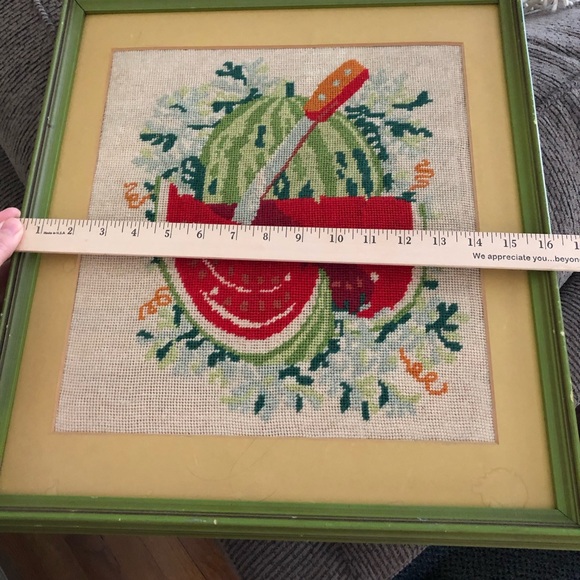 Framed vintage needlepoint watermelon slices Custom Framed - Picture 2 of 4